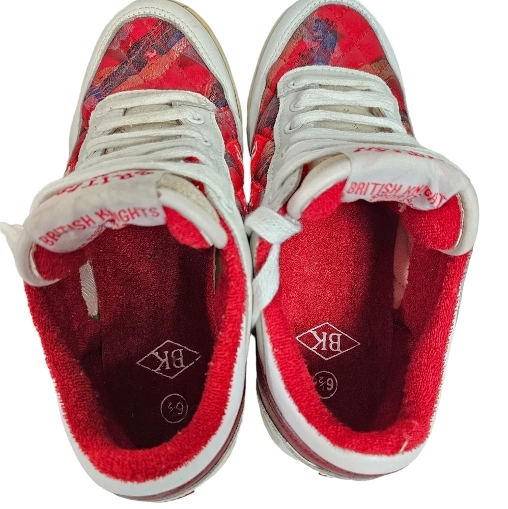 Vintage 80s British Knights Red & White Quilted Leather Sneakers 6.5 Women's‎